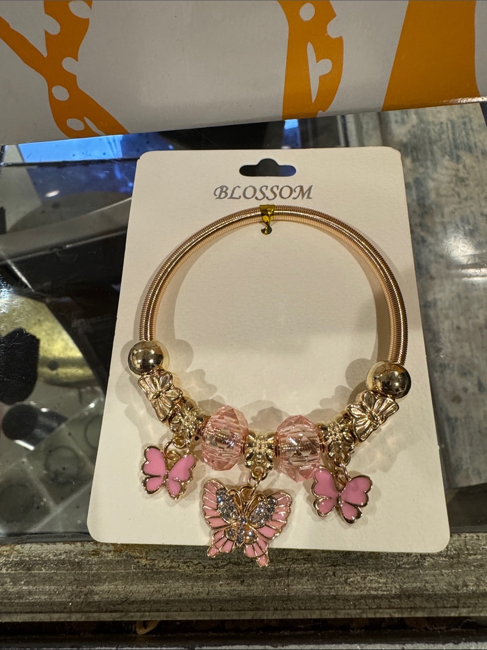 Blossom Gold-Tone Bracelet with Pink Butterfly Charms
